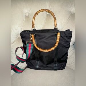 Gucci bamboo canvas tote bag